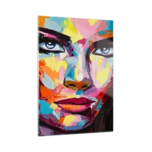 Cuadro sobre vidrio - Impresiones sobre Vidrio - Retrato colorido de una mujer en estilo abstracto. - 50x70cm - Un alma colorida también - Decoración de pared moderna para salón y dormitorio ARTTOR