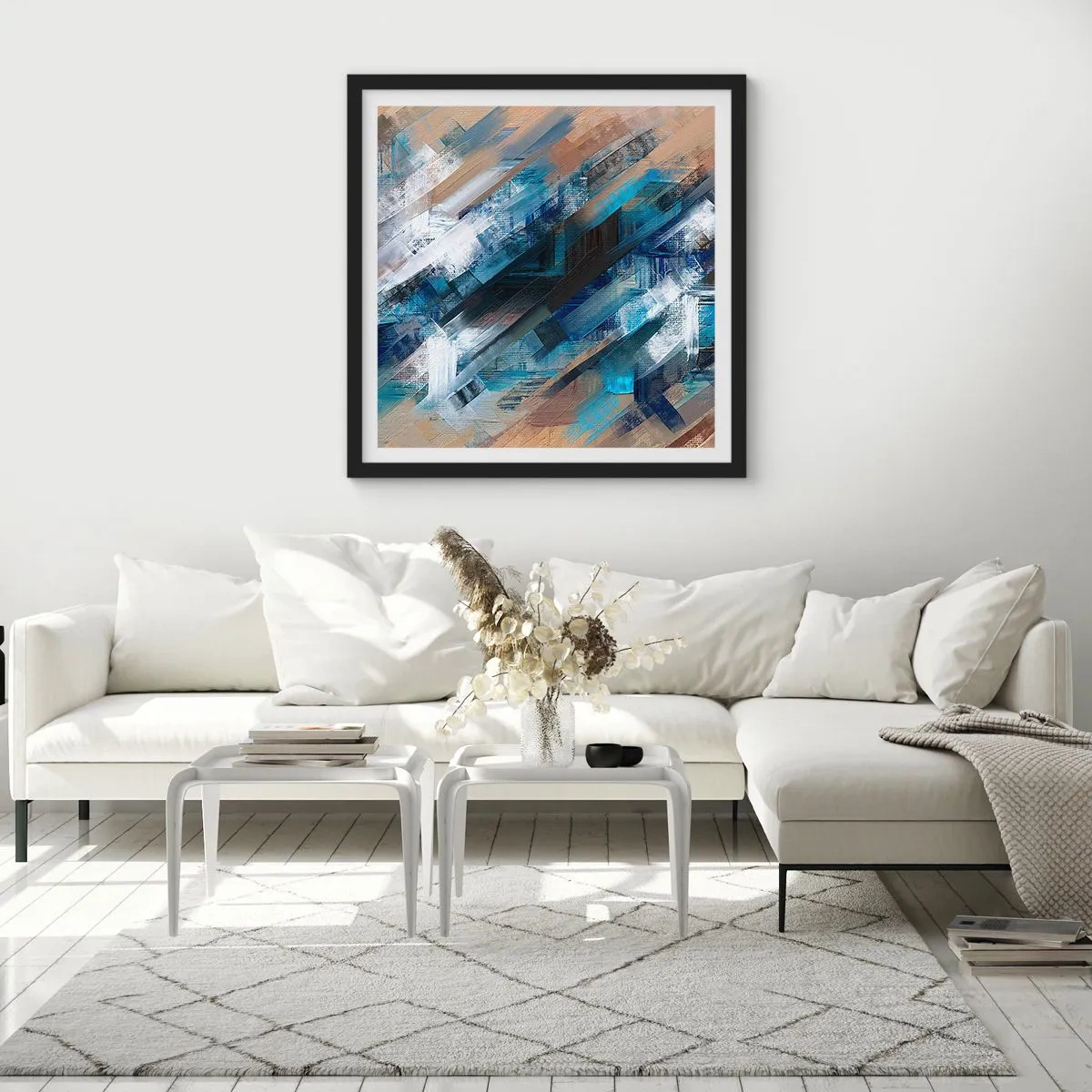 Póster en marco negro - En una inclinación azul - 60x60 cm