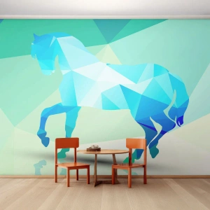 Fotomural Premium Sand - Caballo geométrico en turquesa - animales, Caballo, Figura Geométrica - 350x256 cm
