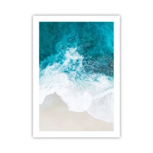 Póster - Vista aérea de olas turquesas rompiendo en una playa de arena. - 50x70cm - Una caricia natural - Decoración de pared moderna para salón y dormitorio ARTTOR
