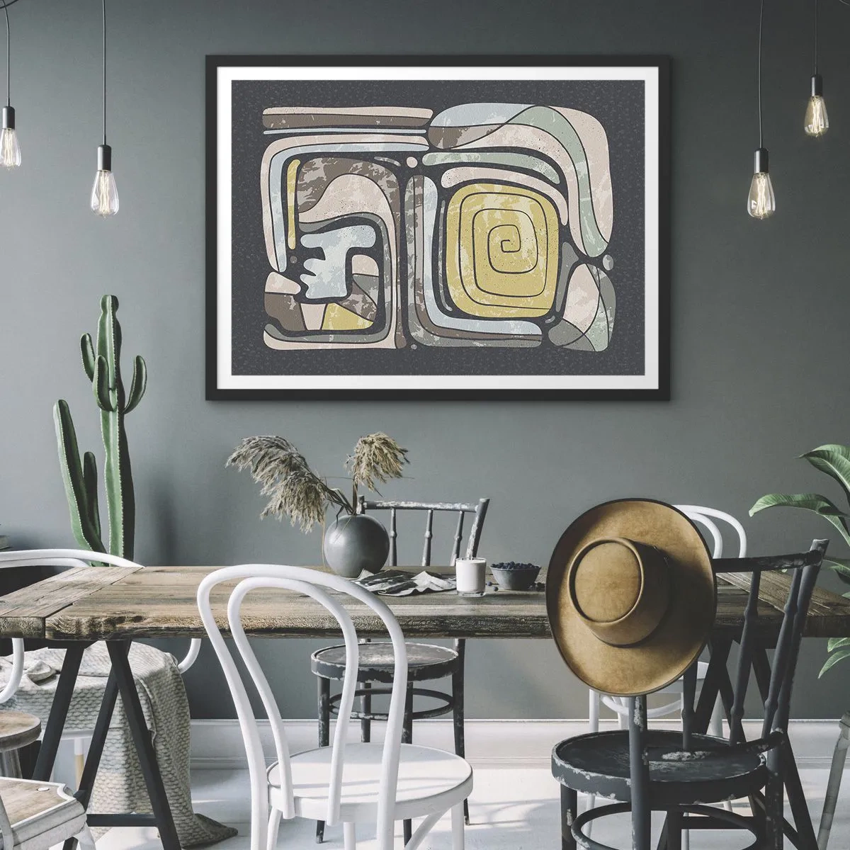 Póster en marco negro - Abstracción con espíritu precolombino - 40x30 cm