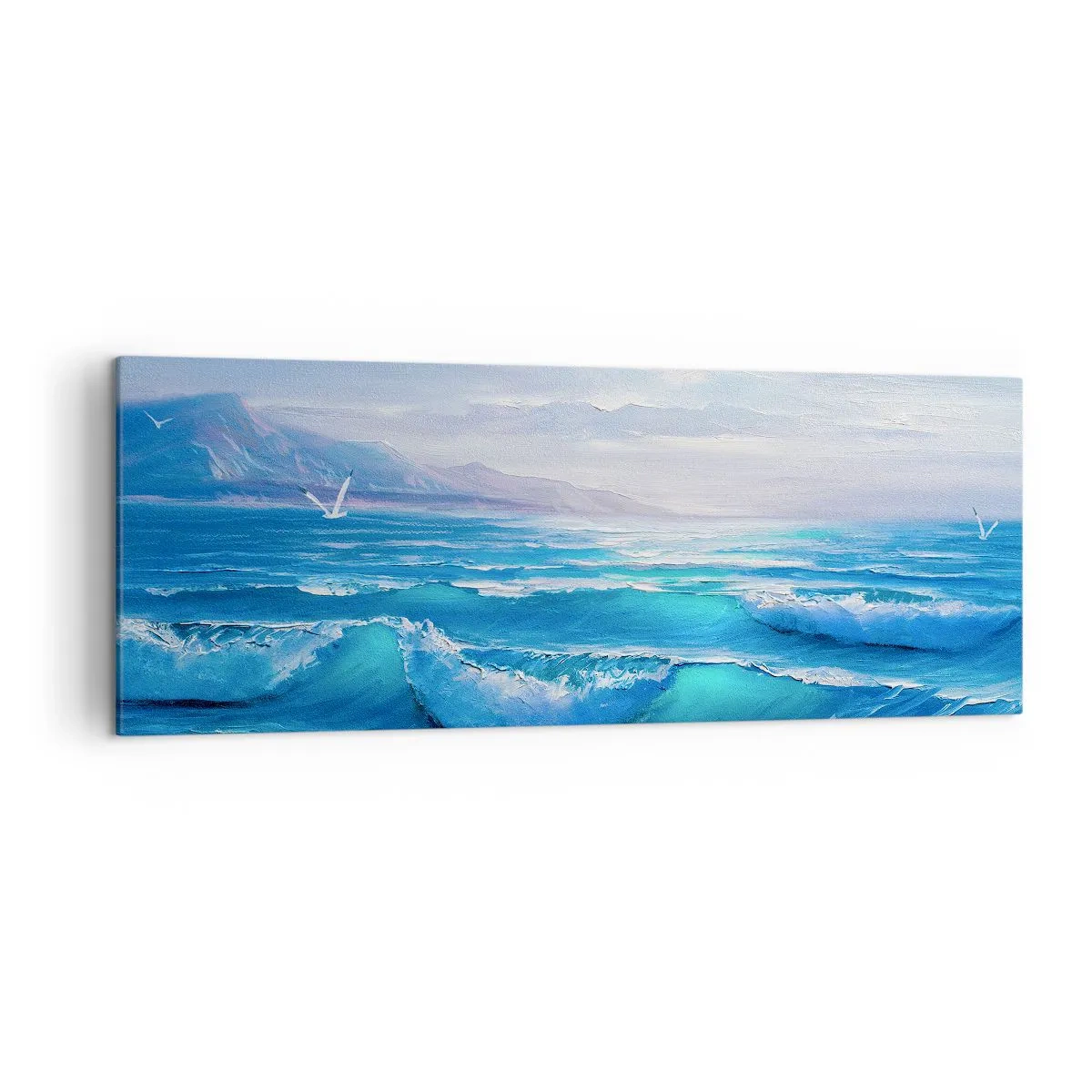 Cuadro sobre lienzo - Impresión de Imagen - Un pintoresco paisaje marino con olas y un cielo azul. - 140x50cm - Trae consuelo - Decoración de pared moderna para salón y dormitorio ARTTOR