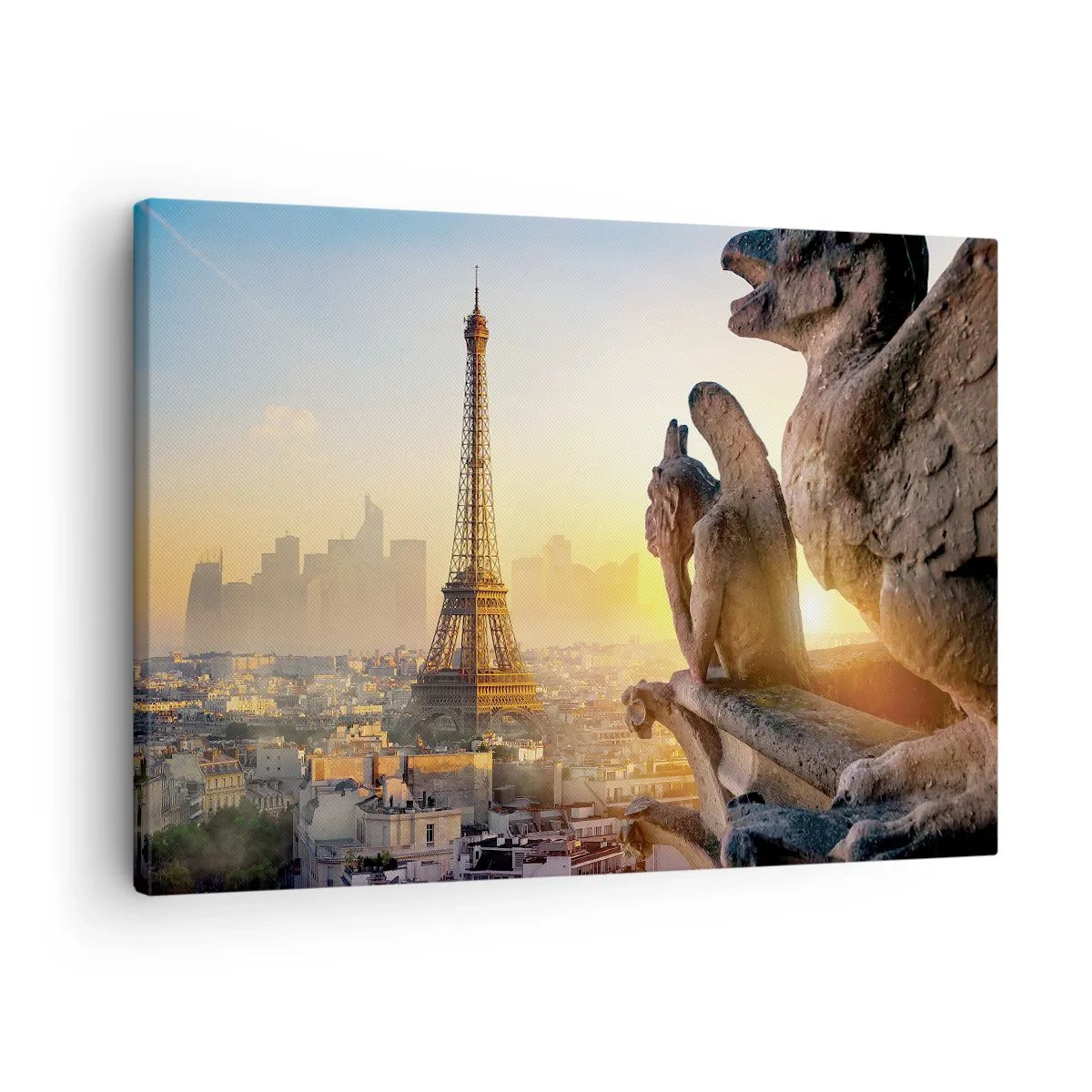Cuadro sobre lienzo - Impresión de Imagen - Vista de la Torre Eiffel con gárgolas al fondo - 70x50cm - Ha cambiado tanto la ciudad... - Decoración de pared moderna para salón y dormitorio ARTTOR