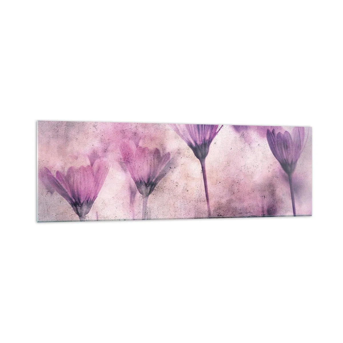 Cuadro sobre vidrio - Impresiones sobre Vidrio - Delicadas flores en tonos morados sobre un fondo claro. - 160x50cm - Sueño de flores - Decoración de pared moderna para salón y dormitorio ARTTOR