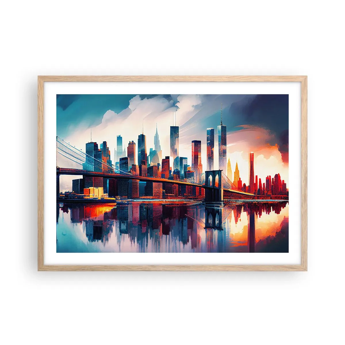 Póster en marco roble claro - Nueva York siempre luce - 70x50 cm
