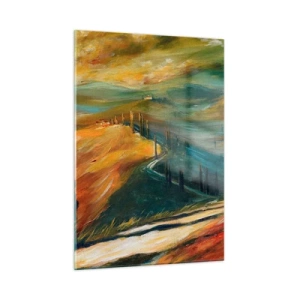 Cuadro sobre vidrio - Impresiones sobre Vidrio - Puesta de sol sobre una colina toscana - 50x70cm - Paisaje toscano - Decoración de pared moderna para salón y dormitorio ARTTOR