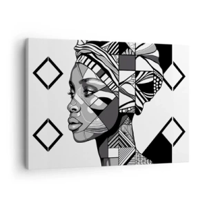 Cuadro sobre lienzo - Impresión de Imagen - Retrato en blanco y negro de una mujer en estilo étnico. - 70x50cm - Retrato étnico - Decoración de pared moderna para salón y dormitorio ARTTOR