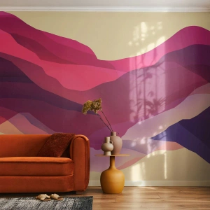 Fotomural Premium Canvas - Ondas abstractas en tonos morados y rosas sobre un fondo claro. - 100x70cm - Ondas púrpuras - Decoración de pared moderna para salón y dormitorio ARTTOR