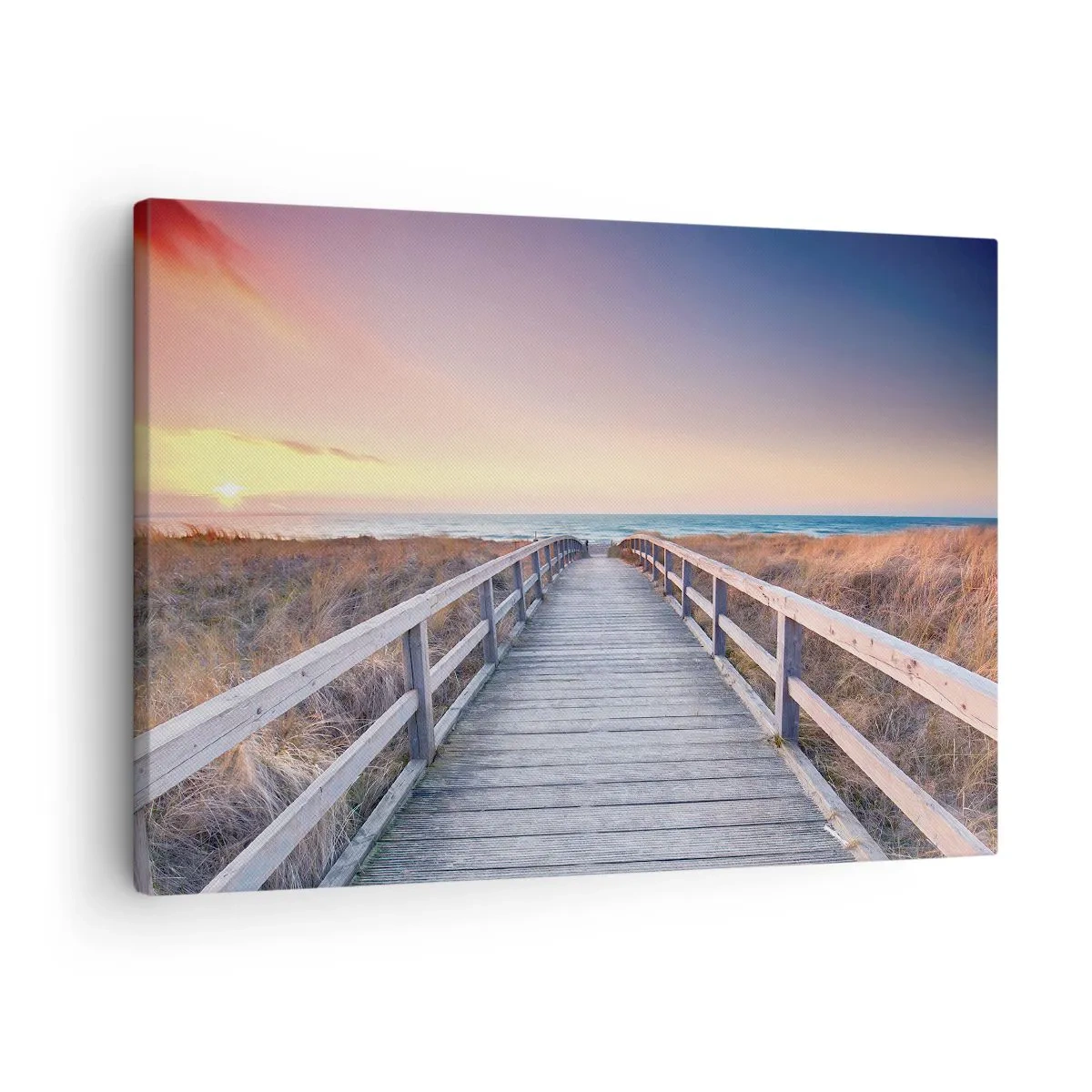 Cuadro sobre lienzo - Impresión de Imagen - Un embarcadero de madera que conduce a la playa al atardecer con el cielo pintado en colores pastel. - 70x50cm - Aurora vespertina del Báltico - Decoración de pared moderna para salón y dormitorio ARTTOR