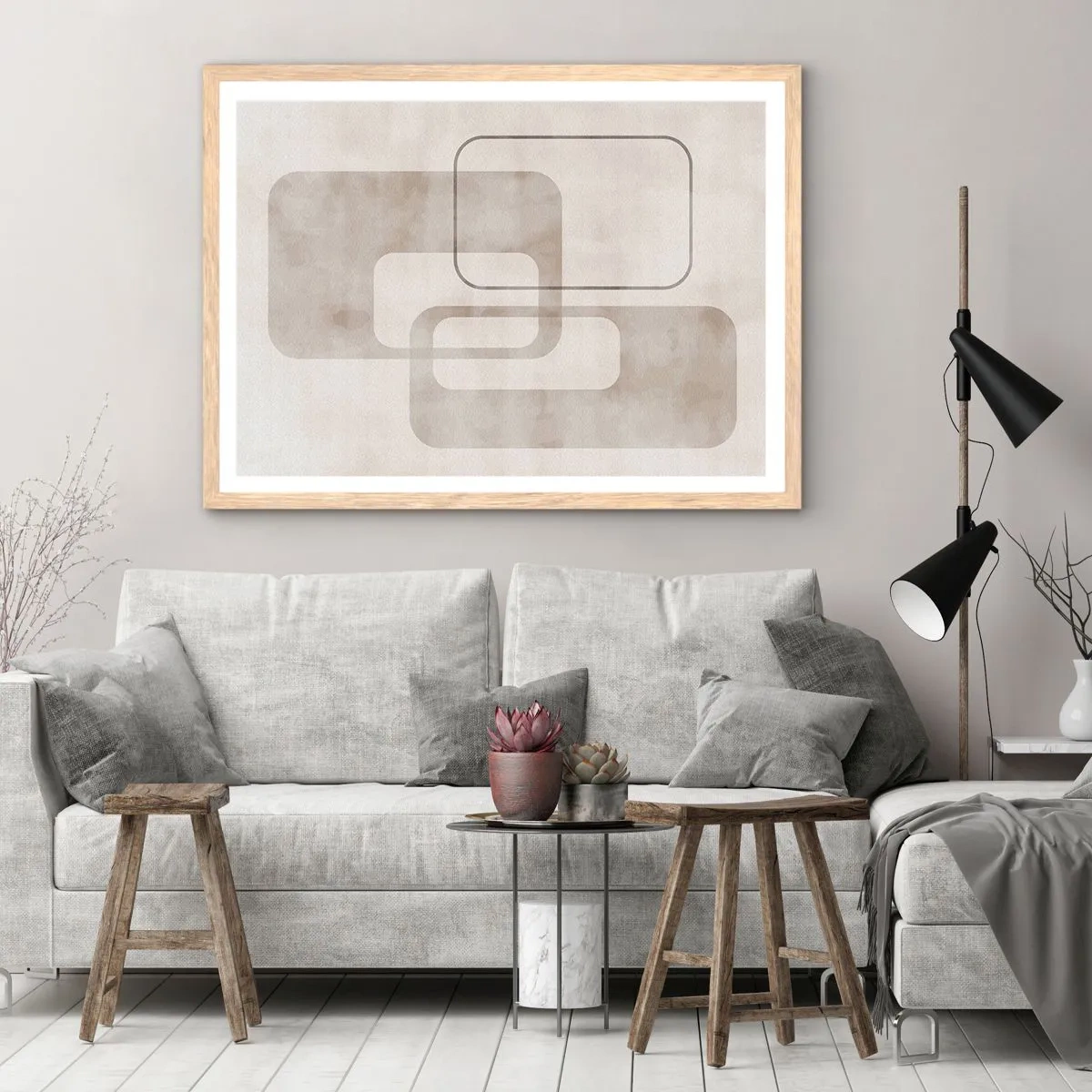 Póster en marco roble claro - Fuga geométrica - 40x30 cm