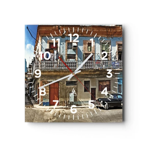 Reloj de pared - Reloj de vidrio - Ambiente hawaiano - 40x40 cm