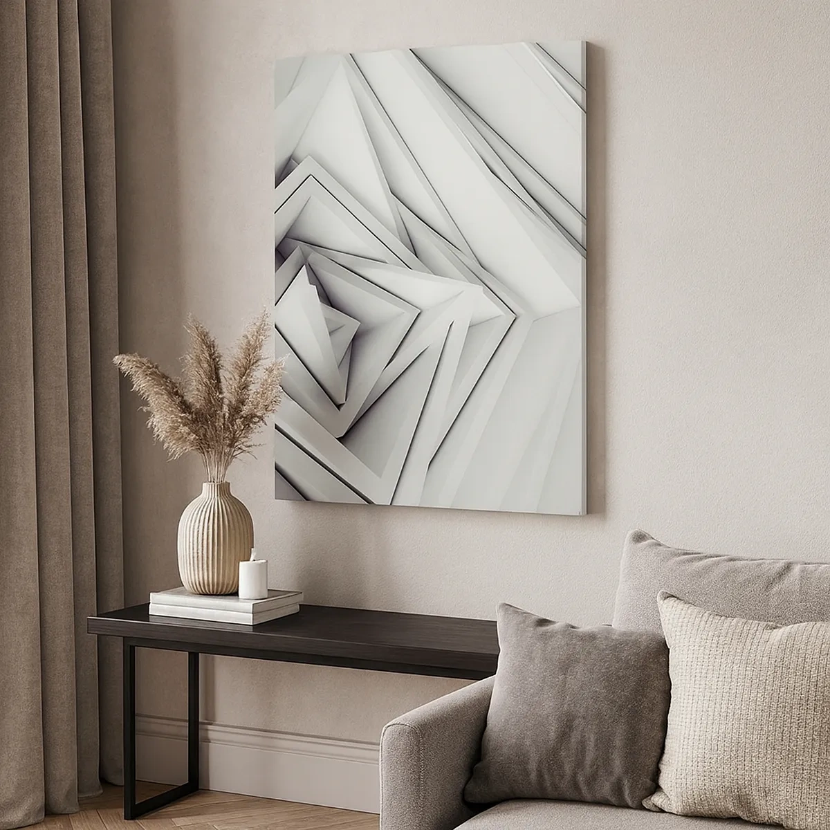 Cuadro sobre lienzo - Impresión de Imagen - Una composición abstracta de formas geométricas en tonos de gris. - 50x70cm - Ángulos afilados - Decoración de pared moderna para salón y dormitorio ARTTOR