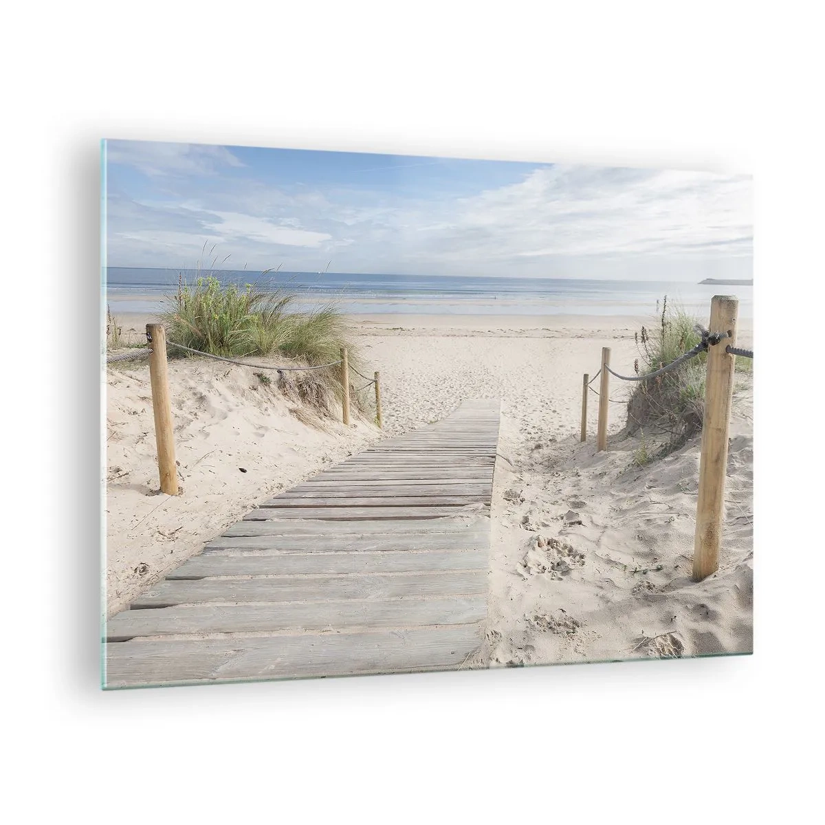 Cuadro sobre vidrio - Impresiones sobre Vidrio - Camino a la playa con vistas al mar - 70x50cm - Hasta el horizonte - Decoración de pared moderna para salón y dormitorio ARTTOR