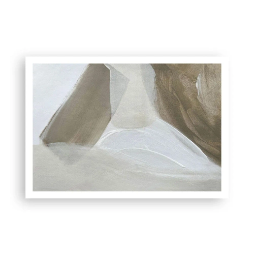 Póster - Abstracción delicada en tonos beige y blanco. - 100x70cm - Ola de blanco - Decoración de pared moderna para salón y dormitorio ARTTOR
