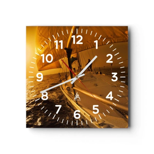 Reloj de pared - Reloj de vidrio - Atardecer dorado tras un día multicolor - 40x40 cm