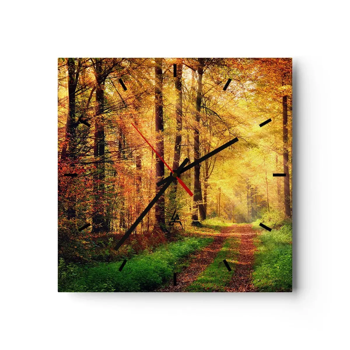 Reloj de pared - Reloj de vidrio - Silencio dorado del bosque - 40x40 cm