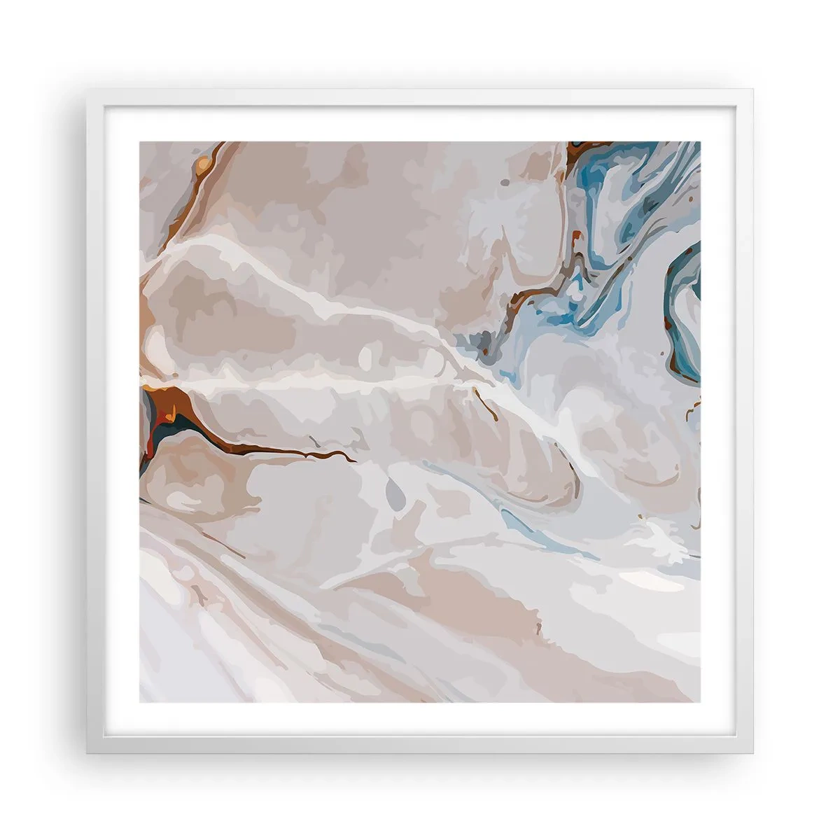 Póster en marco blanco - El azul serpentea por el blanco - 60x60 cm