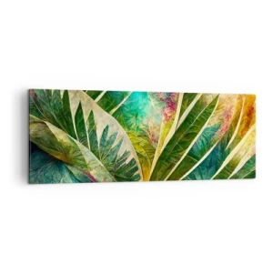 Cuadro sobre lienzo - Impresión de Imagen - Hojas tropicales coloridas sobre un fondo claro - 140x50cm - Los colores del trópico - Decoración de pared moderna para salón y dormitorio ARTTOR