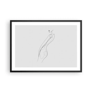 Póster en marco negro - Una línea minimalista que muestra una silueta sobre un fondo claro. - 70x50cm - Apenas una promesa - Decoración de pared moderna para salón y dormitorio ARTTOR