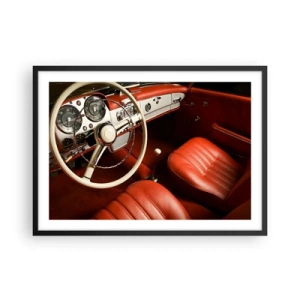 Póster en marco negro - Interior de coche clásico con asientos de cuero rojo. - 70x50cm - Lujo vintage - Decoración de pared moderna para salón y dormitorio ARTTOR
