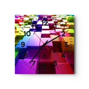 Reloj de pared - Reloj de vidrio - Op-art en equipo - 30x30 cm