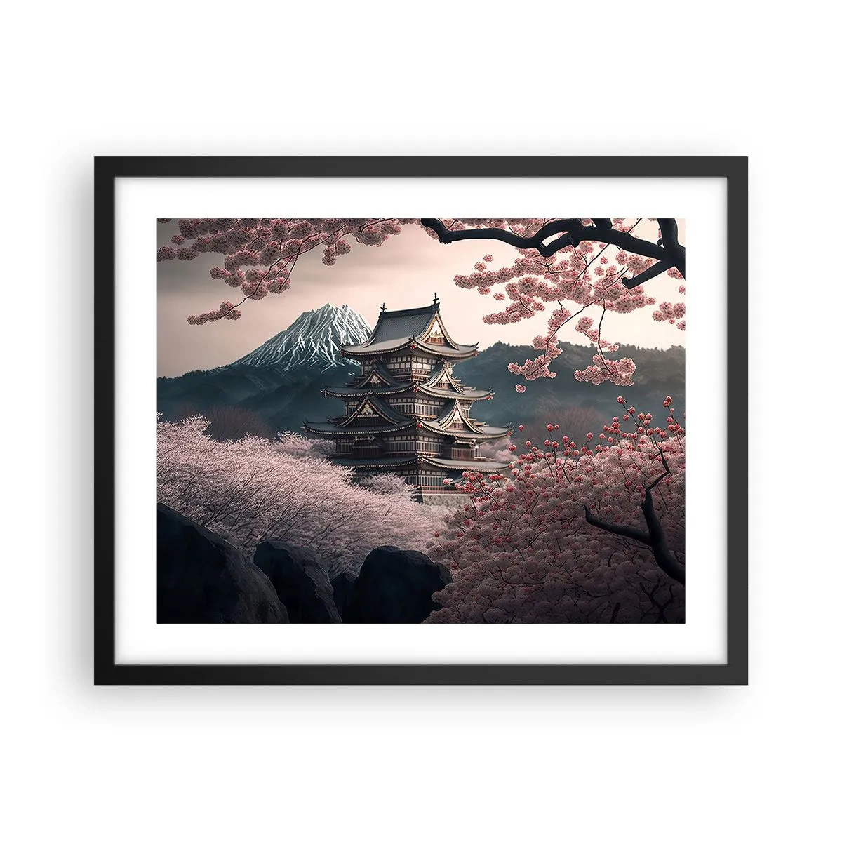 Póster en marco negro - Tierra de cerezos en flor - 50x40 cm