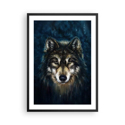 Póster en marco negro - Retrato de un lobo en un tono oscuro y artístico. - 50x70cm - ¿Alfa? Y omega - Decoración de pared moderna para salón y dormitorio ARTTOR