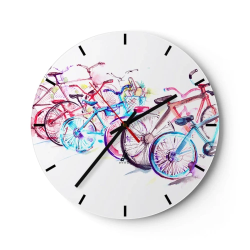 Reloj de pared - Reloj de vidrio - Reunión de ciclistas - 40x40 cm