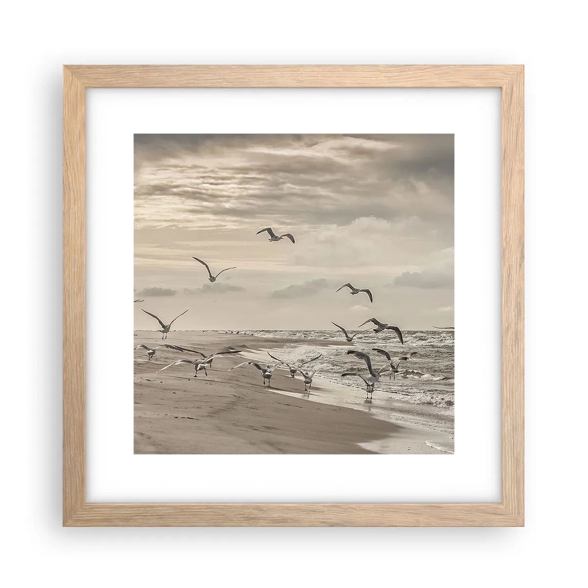 Póster en marco roble claro - El sonido del mar, el canto de los pájaros - 30x30 cm