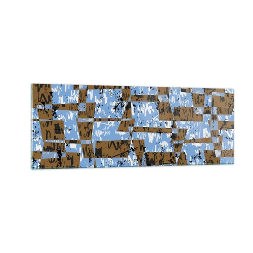 Cuadro sobre vidrio - Impresiones sobre Vidrio - Una composición abstracta de rectángulos en tonos marrones y azules. - 140x50cm - Un recorte del desierto - Decoración de pared moderna para salón y dormitorio ARTTOR