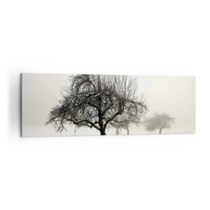 Cuadro sobre lienzo - Impresión de Imagen - Árboles en un campo cubierto de nieve rodeado de niebla. - 160x50cm - Sueño de invierno - Decoración de pared moderna para salón y dormitorio ARTTOR