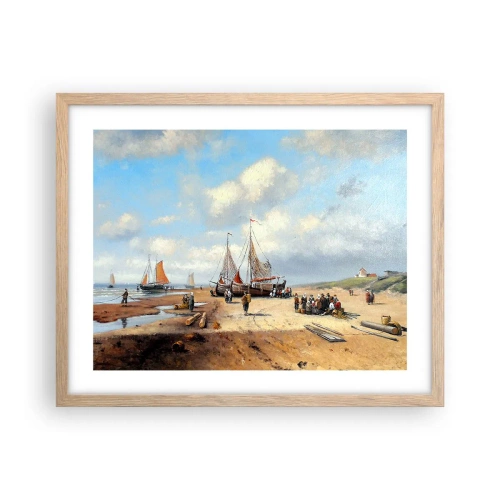 Póster en marco roble claro - Después de una pesca exitosa - 50x40 cm