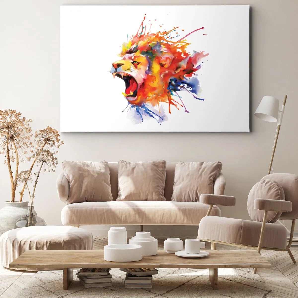 Cuadro sobre lienzo - Impresión de Imagen - Retrato colorido de un león en un estilo dinámico. - 120x80cm - Estallar de ira - Decoración de pared moderna para salón y dormitorio ARTTOR