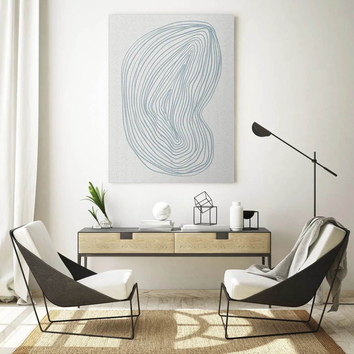 Cuadro sobre vidrio - Impresiones sobre Vidrio - Motivo de onda abstracto en azul delicado - 80x120cm - Sonrisa de una gota - Decoración de pared moderna para salón y dormitorio ARTTOR