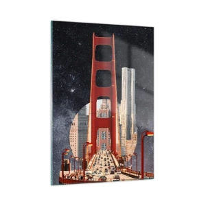 Cuadro sobre vidrio - Impresiones sobre Vidrio - Puente y rascacielos sobre un fondo de galaxia surrealista - 50x70cm - Siempre en el centro - Decoración de pared moderna para salón y dormitorio ARTTOR