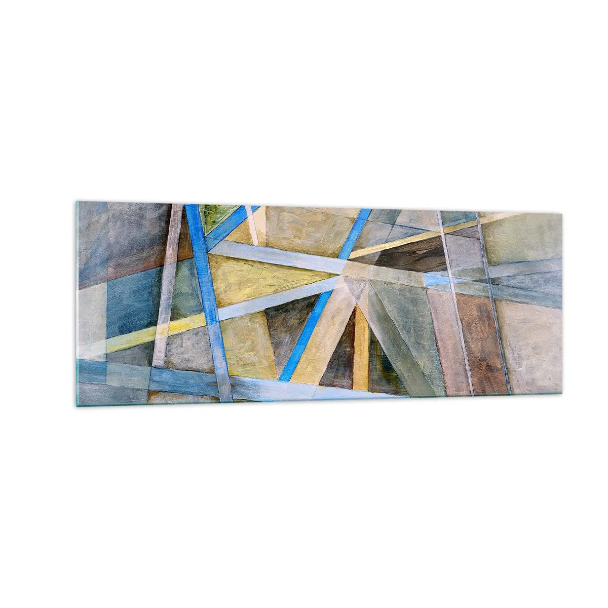 Cuadro sobre vidrio - Impresiones sobre Vidrio - Composición geométrica con líneas claras y azules. - 140x50cm - ¿Recto o inclinado? - Decoración de pared moderna para salón y dormitorio ARTTOR