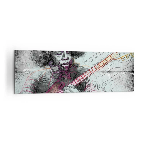 Cuadro sobre lienzo - Impresión de Imagen - Retrato artístico de un guitarrista en la técnica del boceto. - 160x50cm - Volando con la música - Decoración de pared moderna para salón y dormitorio ARTTOR