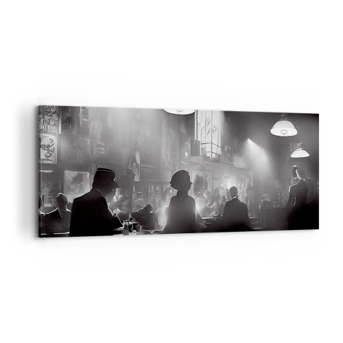 Cuadro sobre lienzo - Impresión de Imagen - Escena de clubes nocturnos de jazz en blanco y negro - 120x50cm - En clave de jazz - Decoración de pared moderna para salón y dormitorio ARTTOR