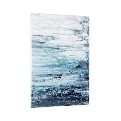 Cuadro sobre vidrio - Impresiones sobre Vidrio - Rayas abstractas azules y blancas que se asemejan a carámbanos - 70x100cm - Carámbanos de azul - Decoración de pared moderna para salón y dormitorio ARTTOR
