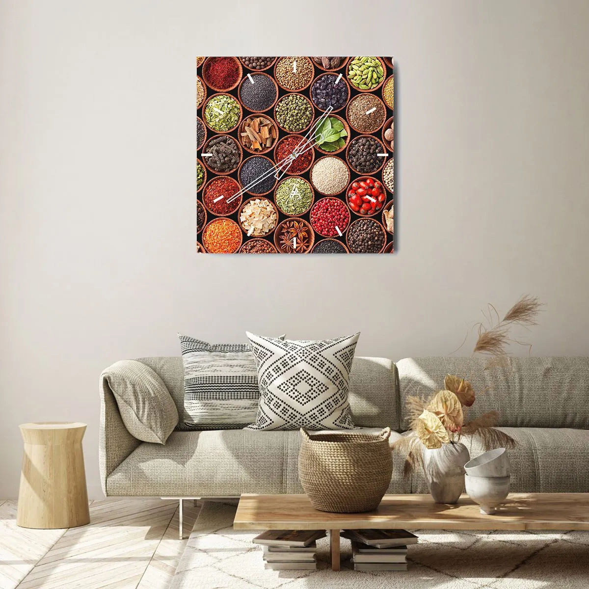 Reloj de pared - Reloj de vidrio - Todos los sabores del mundo - 40x40 cm