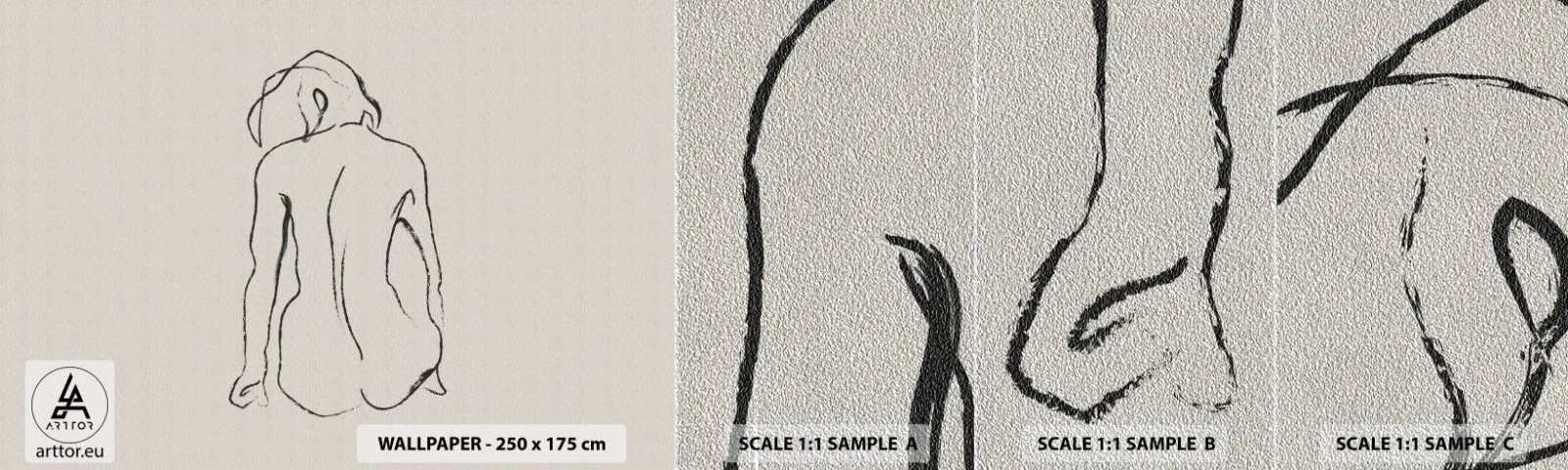 Muestra de fotomural Premium Sand - Esbozos de una espalada - Acto, Línea, Dibujo - 100x30 cm