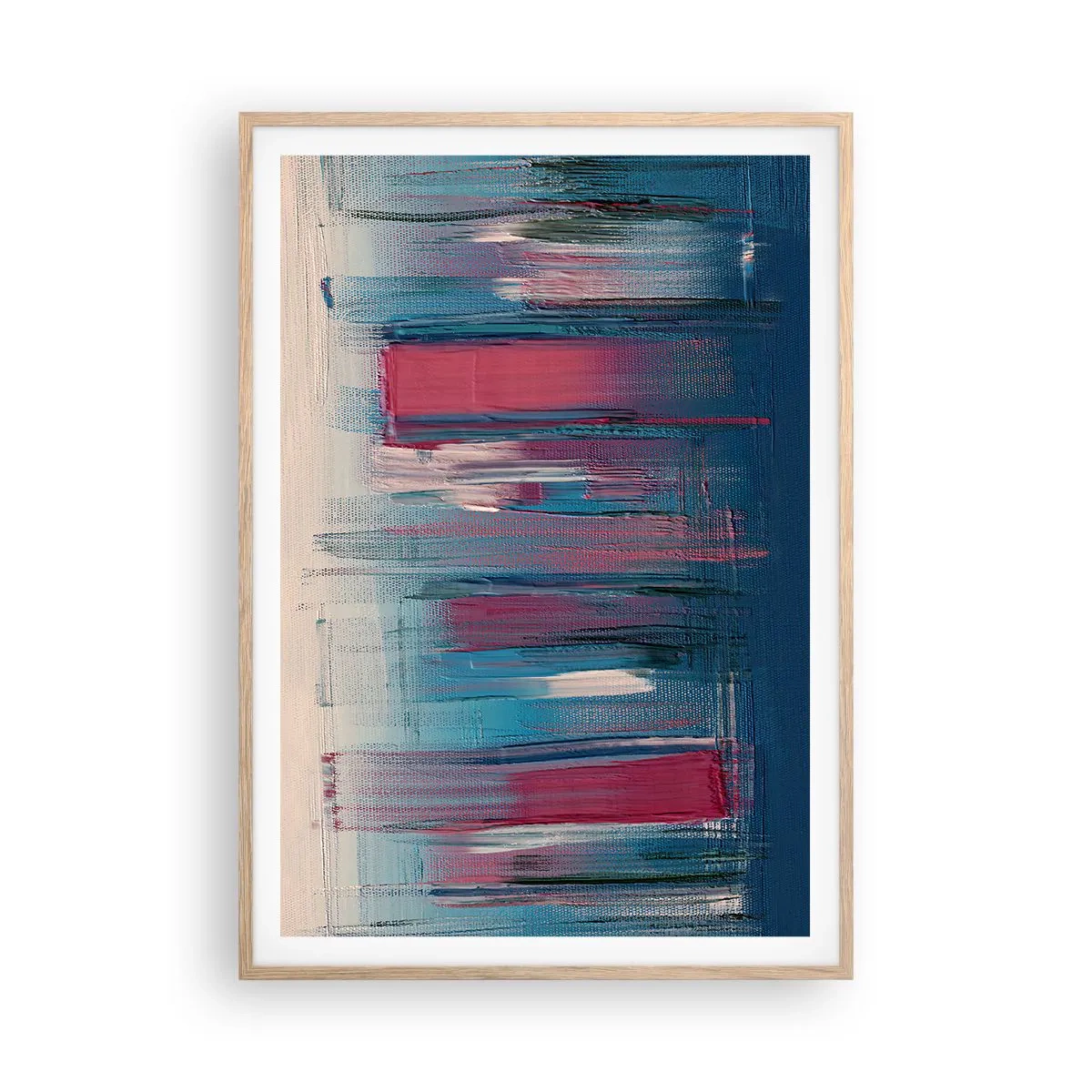 Póster en marco roble claro - Composición vertical en azul y rojo - 70x100 cm