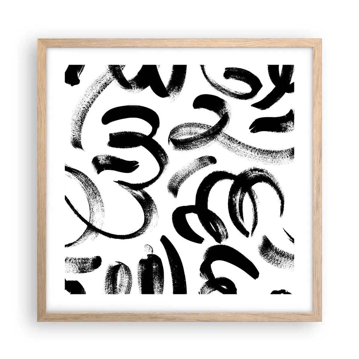 Póster en marco roble claro - Negro sobre blanco - 50x50 cm