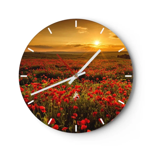 Reloj de pared - Reloj de vidrio - Entre los campos de flores - 40x40 cm