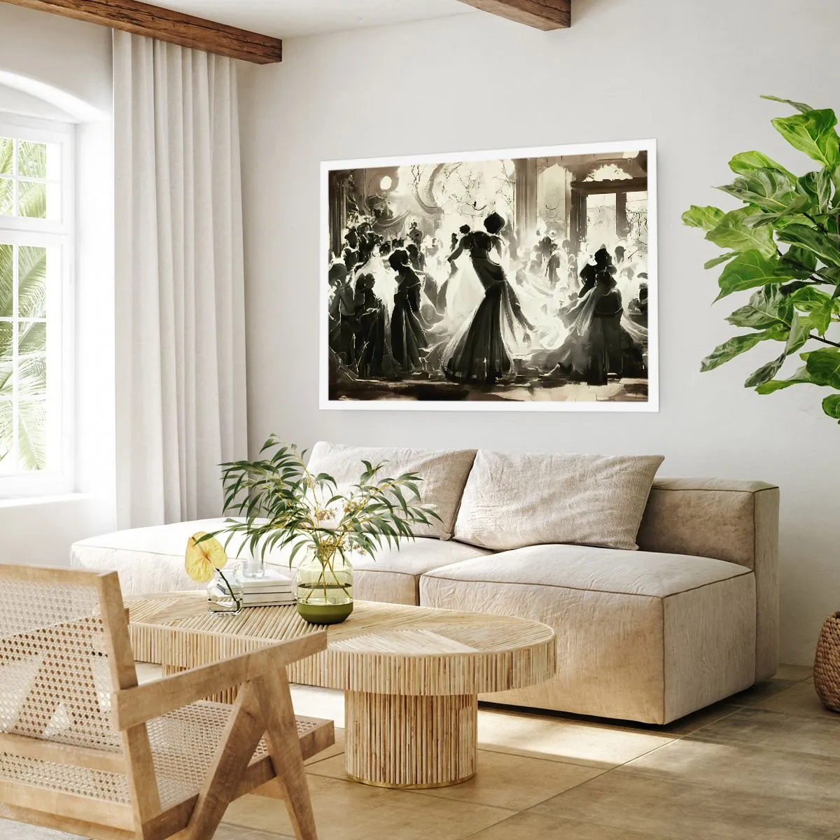 Póster - Balón de estilo retro en blanco y negro. - 100x70cm - Gran mascarada - Decoración de pared moderna para salón y dormitorio ARTTOR