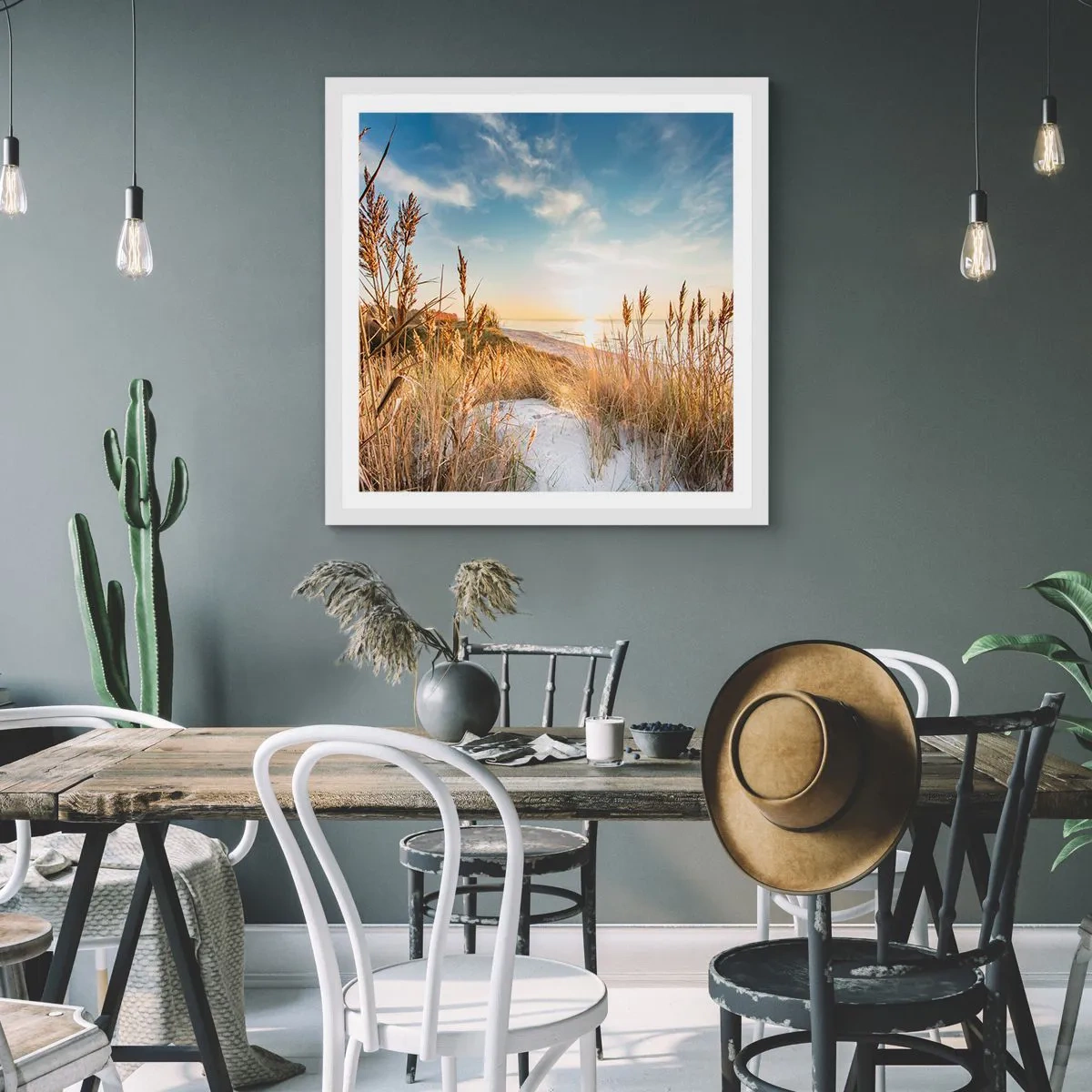 Póster en marco blanco - Playa del norte - 50x50 cm