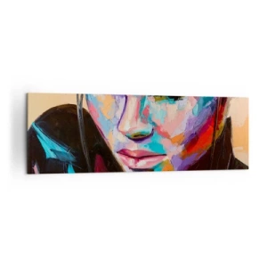 Cuadro sobre lienzo - Impresión de Imagen - Retrato de una mujer en vivos colores abstractos. - 160x50cm - Salvaje de corazón - Decoración de pared moderna para salón y dormitorio ARTTOR