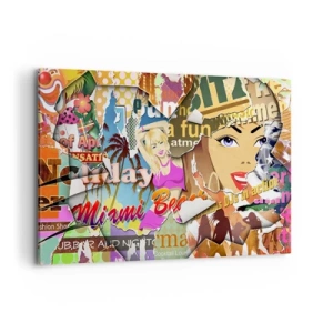 Cuadro sobre lienzo - Impresión de Imagen - Un collage colorido con elementos retro y pop art. - 120x80cm - Recuerdos de las vacaciones - Decoración de pared moderna para salón y dormitorio ARTTOR