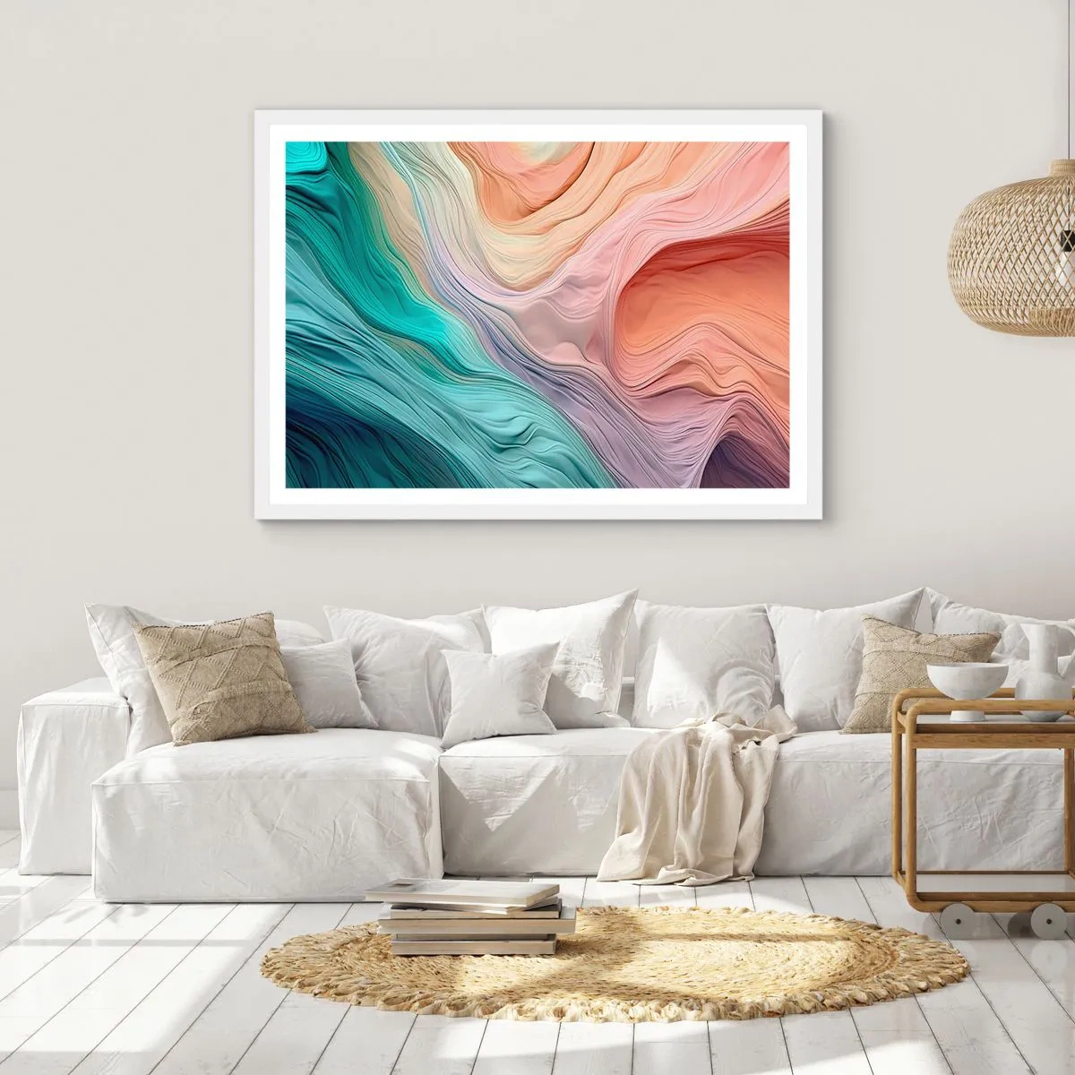 Póster en marco blanco - Ola arco iris - 100x70 cm
