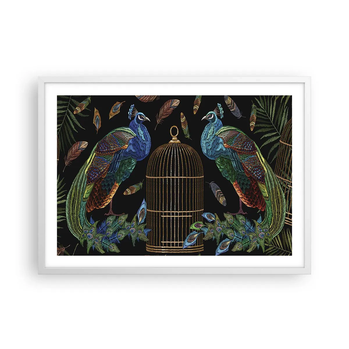 Póster en marco blanco - Con plumajes reales - 70x50 cm